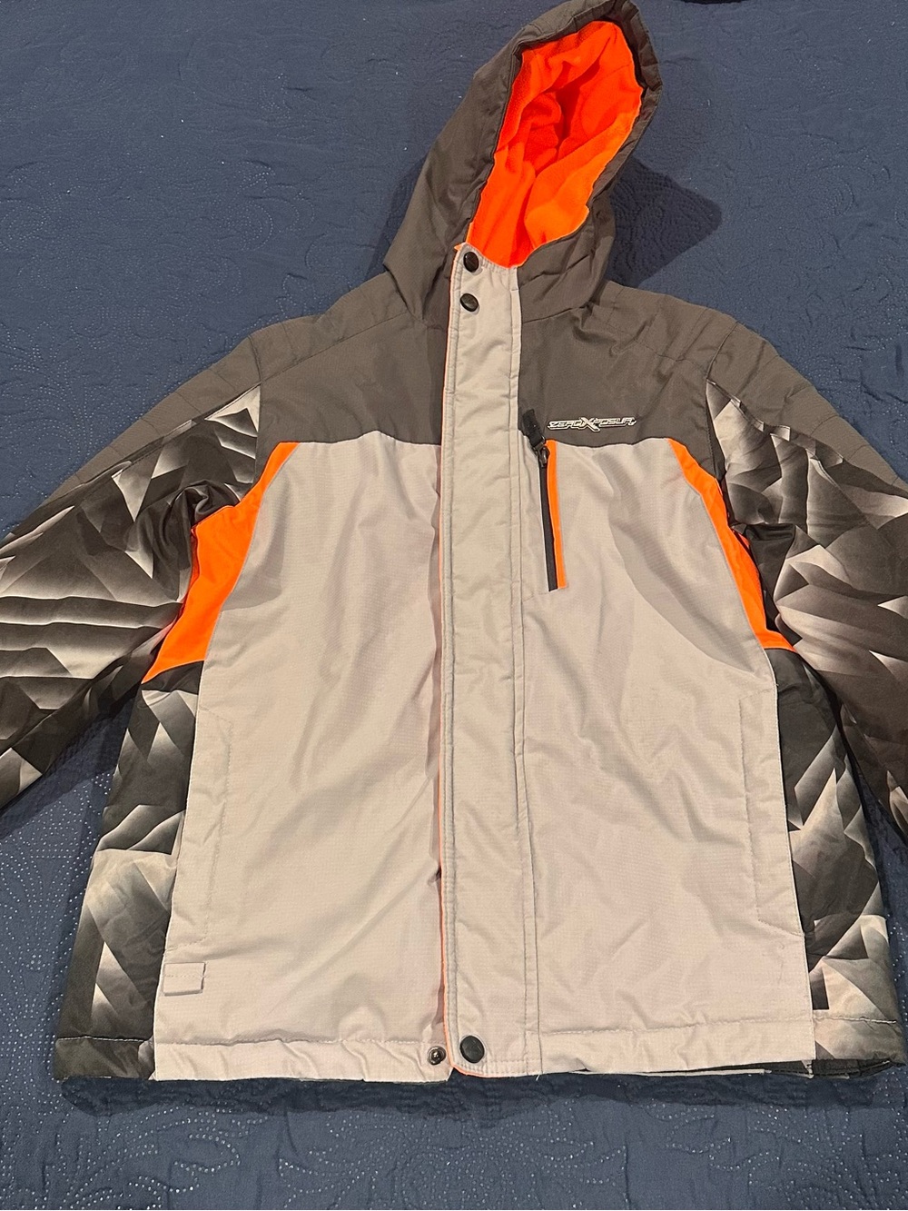 ZeroXposur Gray & Orange Kids Hooded Puffer Jacket